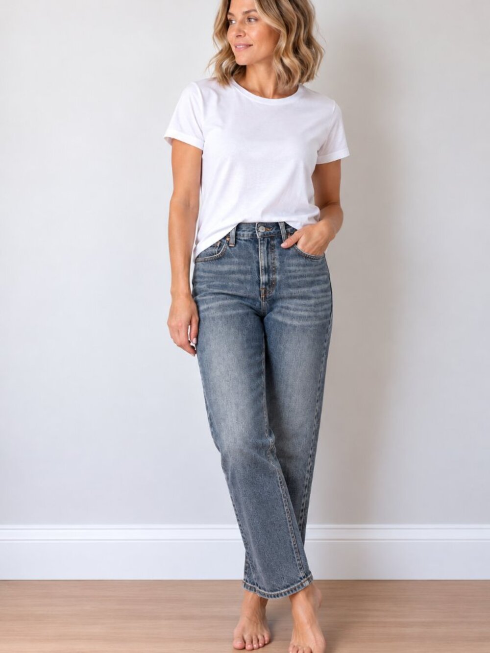 Madewell Classic Straight Jeans High Rise Cropped Straight Leg Blue 24